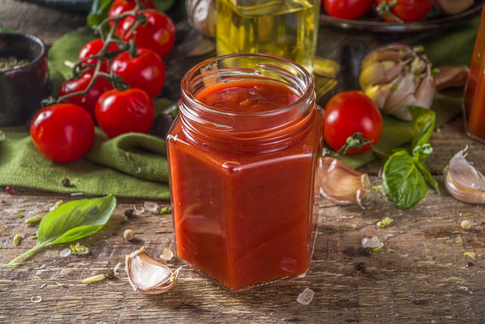 A view of a homemade canned marinara sauce