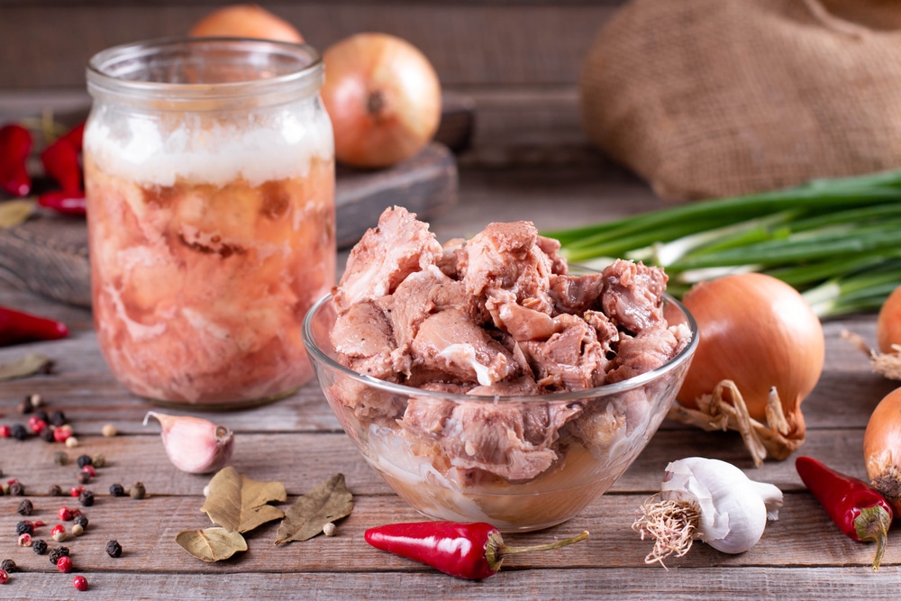 A view of beef inside a pot ready to be canned