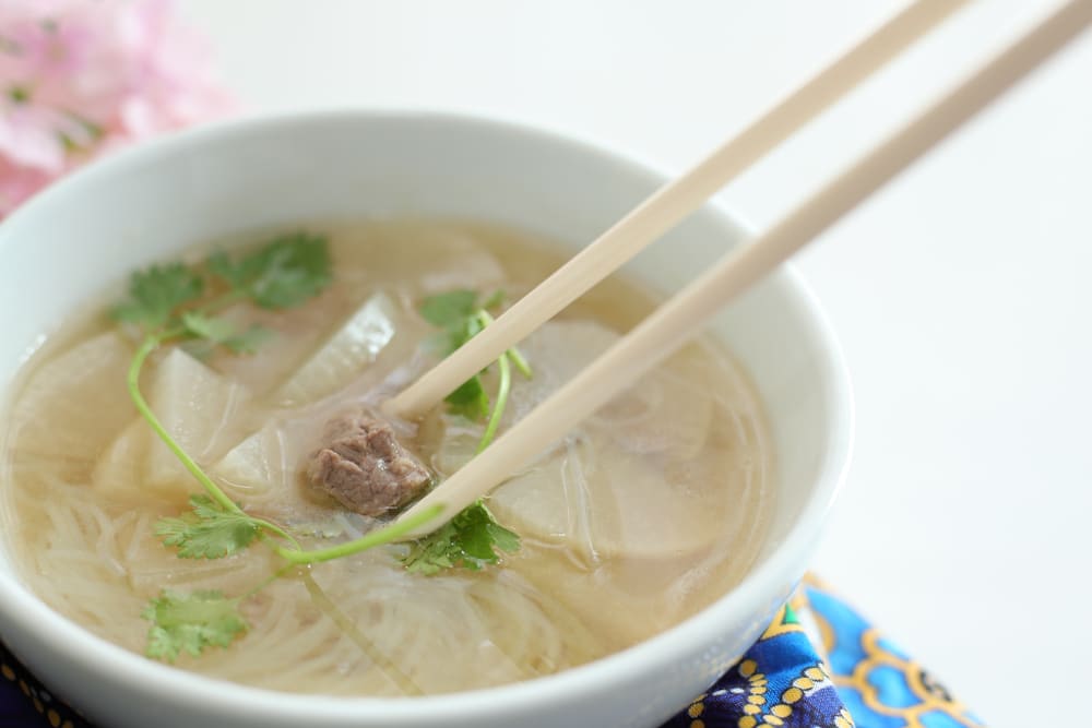 A view of beef vegetable soup