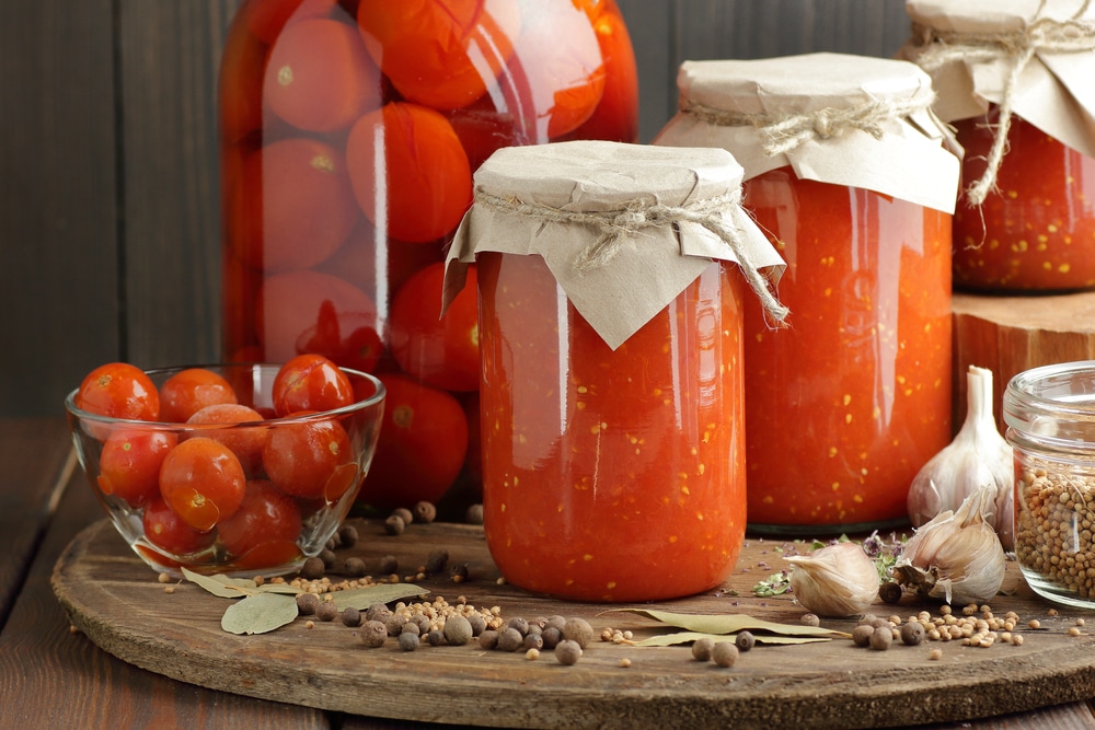 A view of canned tomatoes