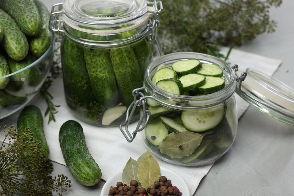 A view of pickles inside cans