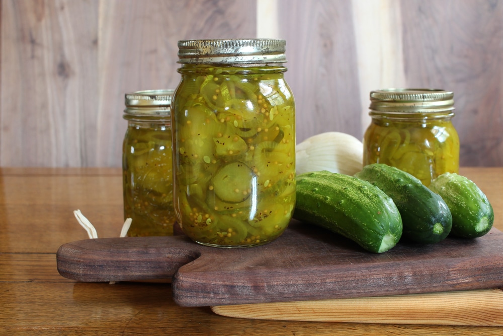 A view of sweet pickles in jars