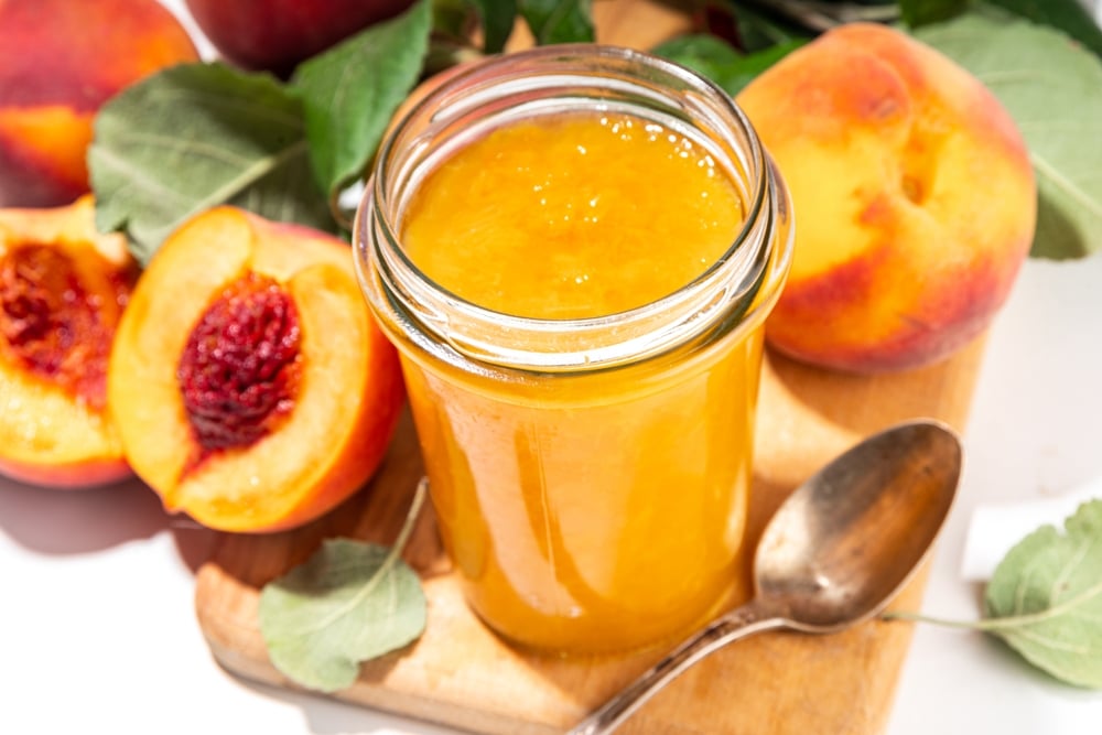 Peach Jam In Small Jar Homemade Autumn Peach Jam With