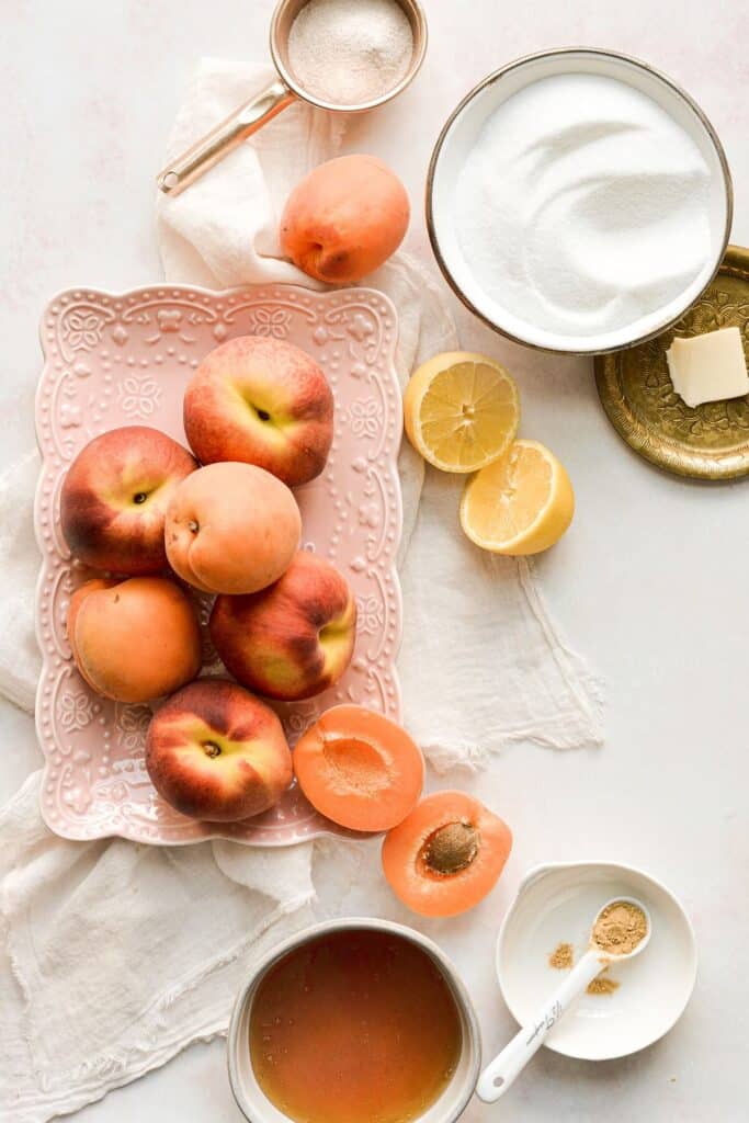 A top view of apricot jam recipe ingredients