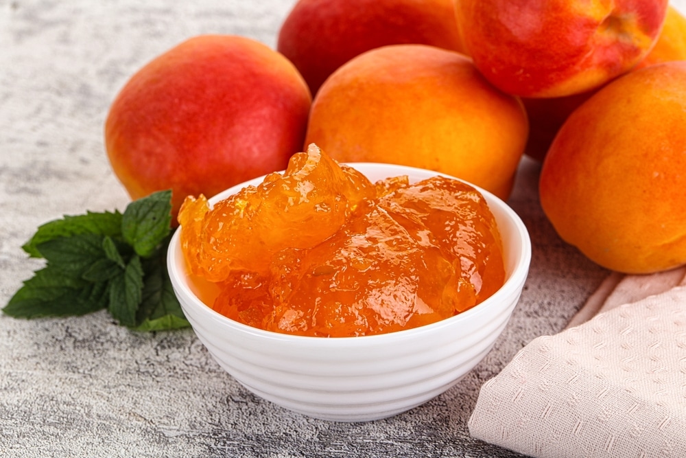 A view of apricot jam inside a bowl