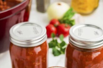 homemade spaghetti sauce filled in jars