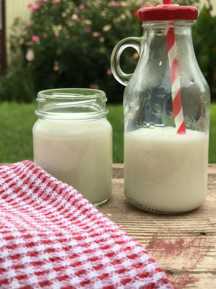 Farm Fresh Milk On Rustic Wood Table In Glass Canning