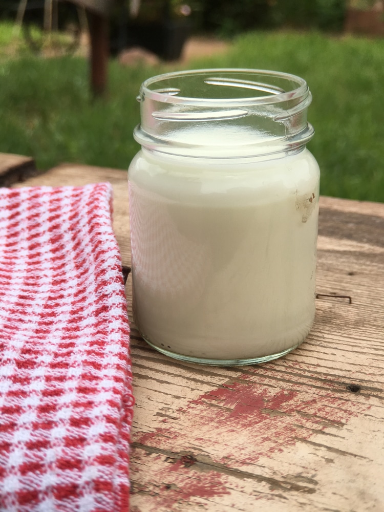 Farm Fresh Milk On Rustic Wood Table In Glass Canning