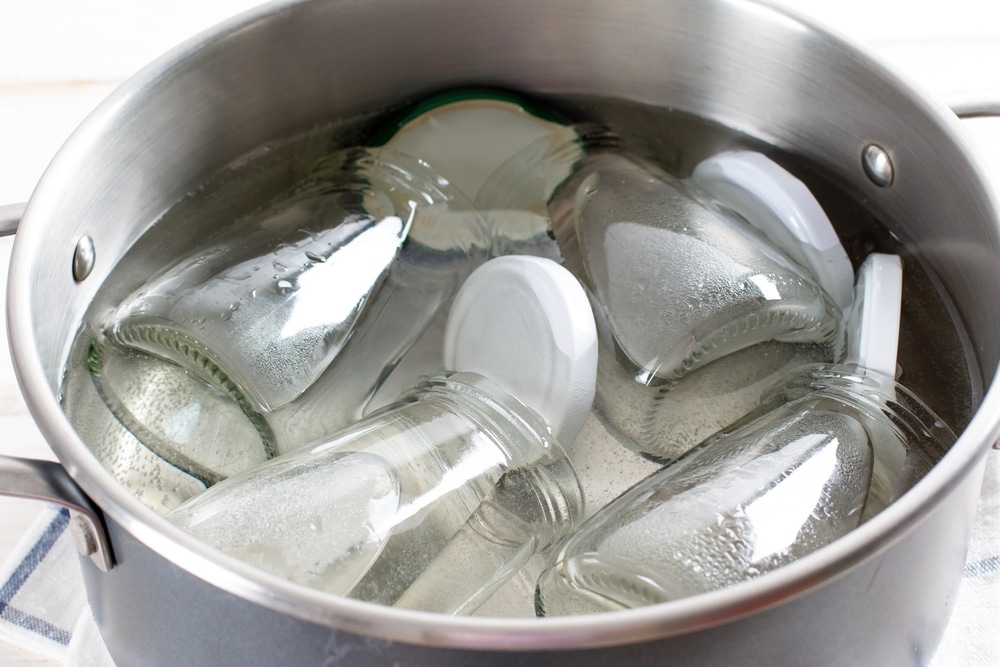 Glass Jars Sterilising In Boiling Water Preparations For Preservation