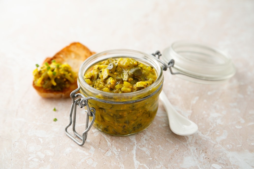 Traditional Cucumber Relish With Baguette Bread