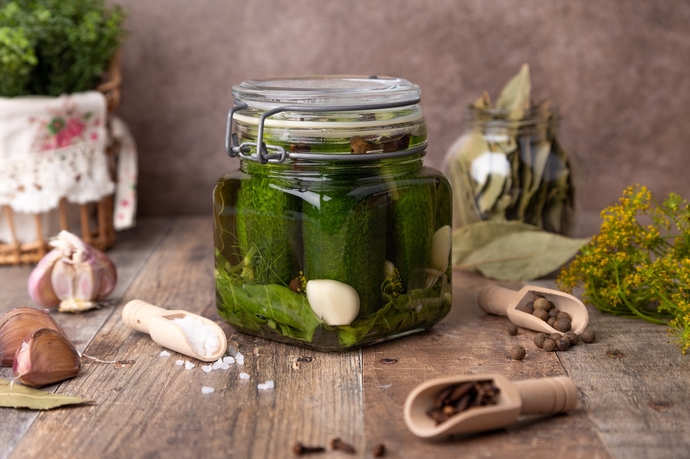 Half sour Dill Pickle (quick Pickled Cucumbers) In A Jar With